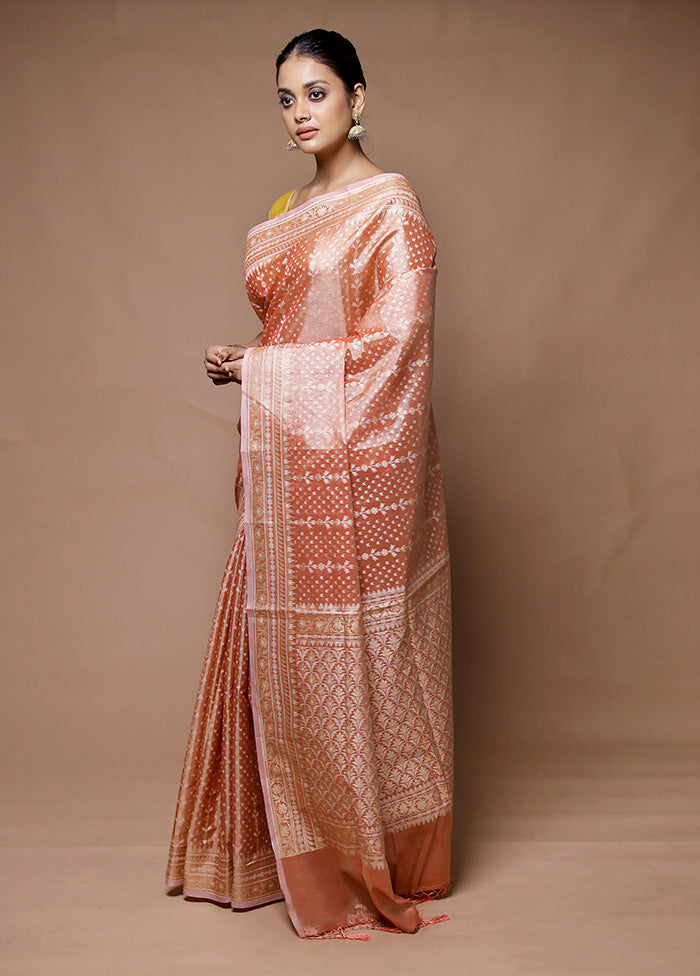 Peach Tissue Silk Saree With Blouse Piece