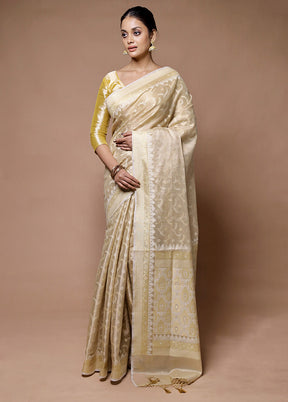 Cream Tissue Silk Saree With Blouse Piece