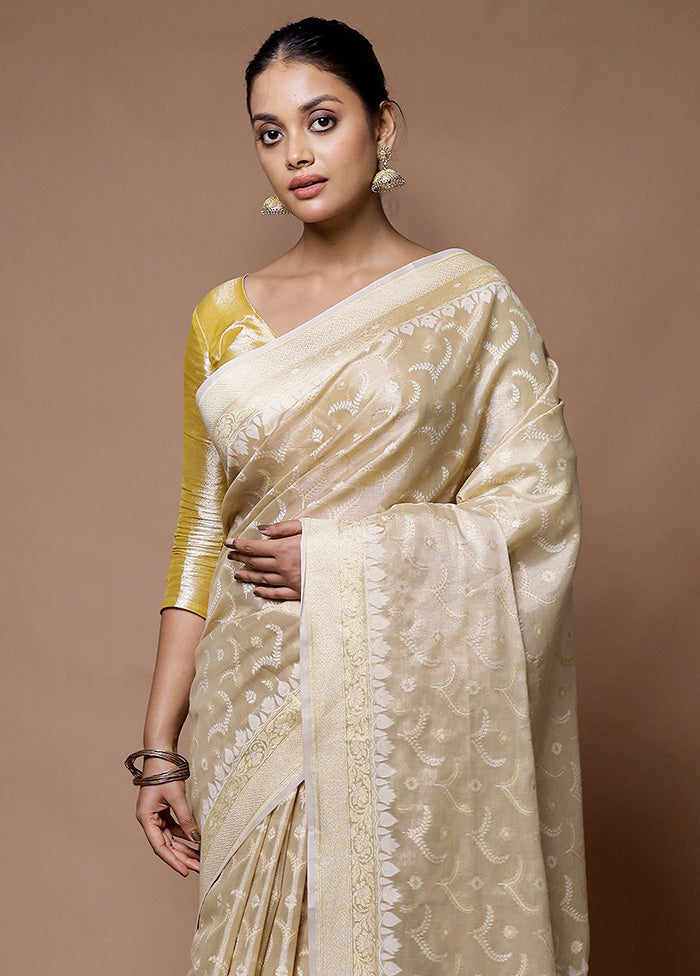 Cream Tissue Silk Saree With Blouse Piece