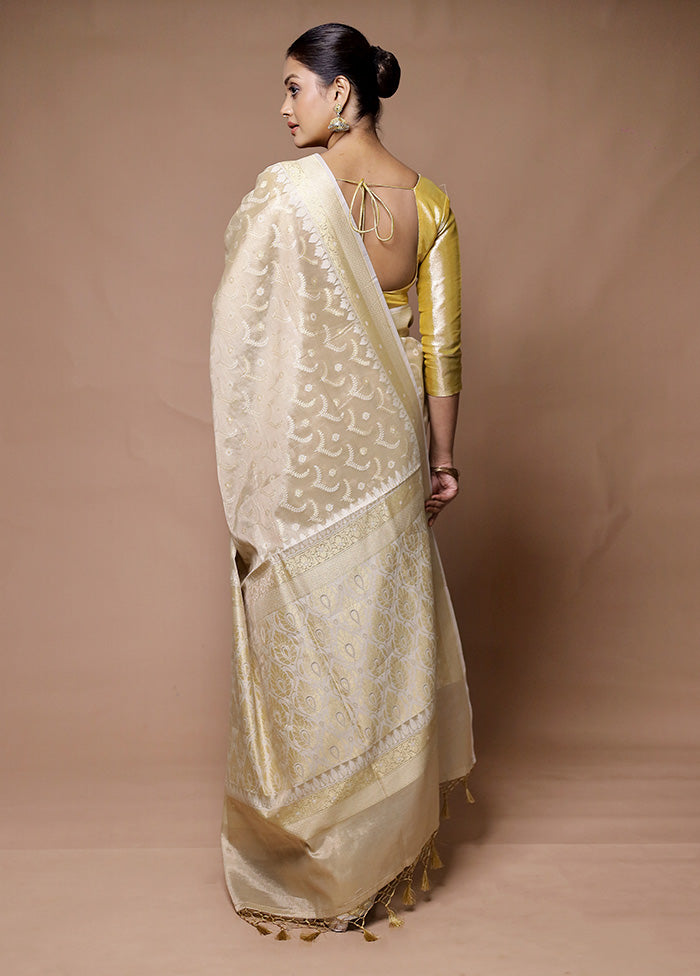 Cream Tissue Silk Saree With Blouse Piece