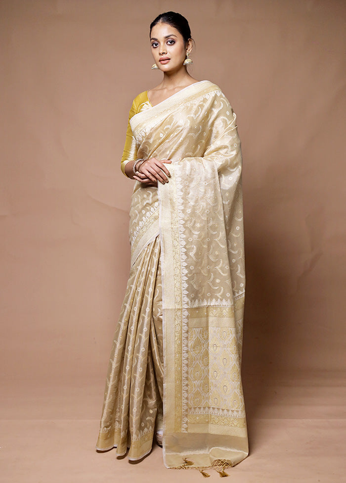 Cream Tissue Silk Saree With Blouse Piece