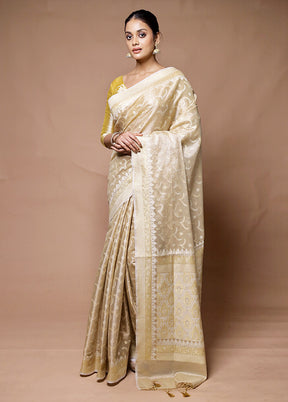 Cream Tissue Silk Saree With Blouse Piece