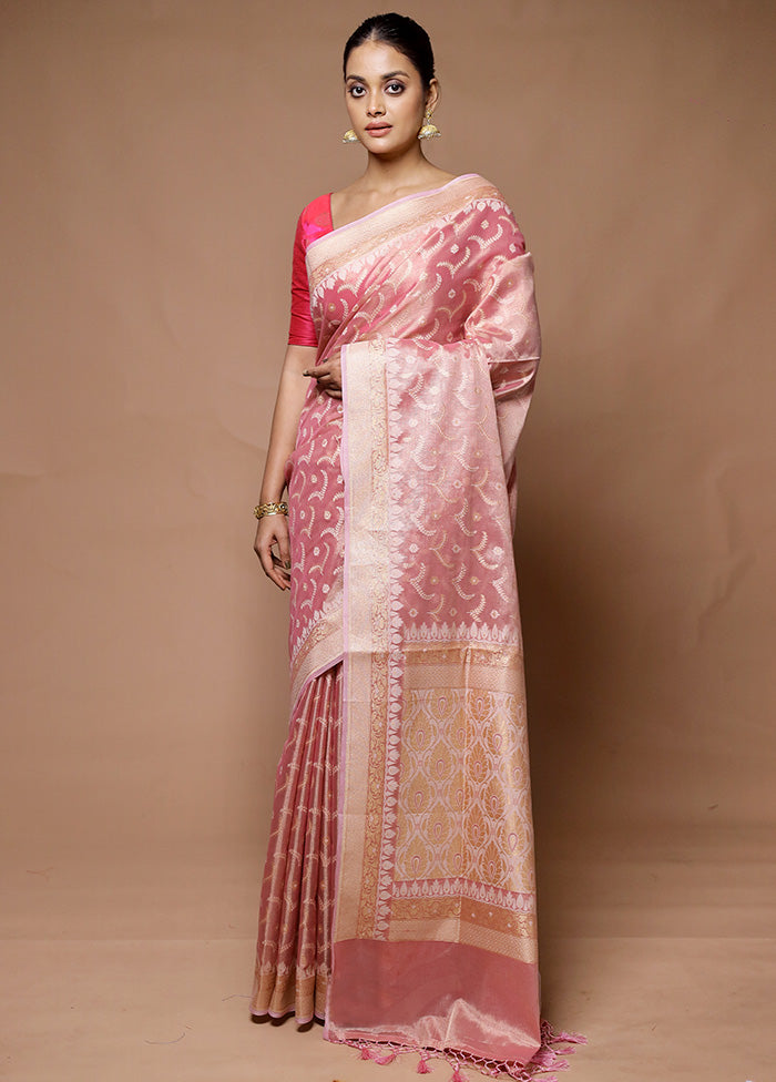 Pink Tissue Silk Saree With Blouse Piece