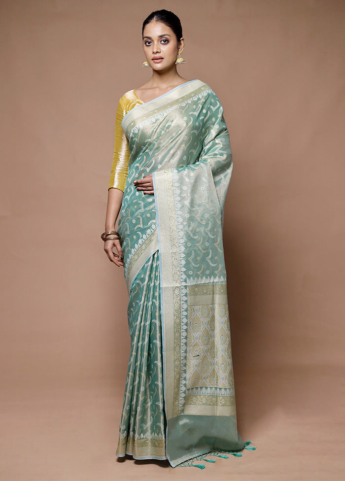 Blue Tissue Silk Saree With Blouse Piece