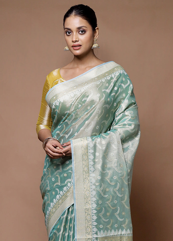 Blue Tissue Silk Saree With Blouse Piece