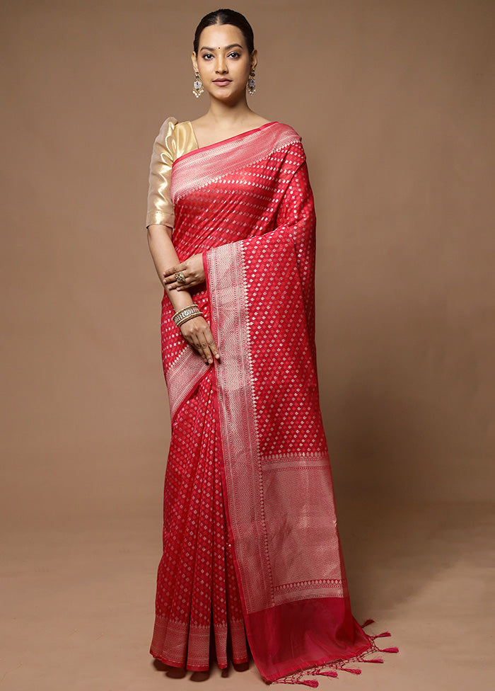 Red Kora Silk Saree With Blouse Piece