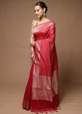 Red Kora Silk Saree With Blouse Piece