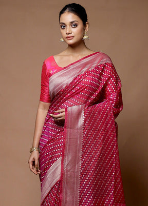 Pink Kora Silk Saree With Blouse Piece