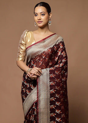 Wine Kora Silk Saree With Blouse Piece