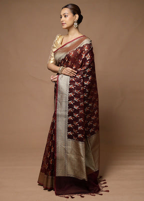 Wine Kora Silk Saree With Blouse Piece