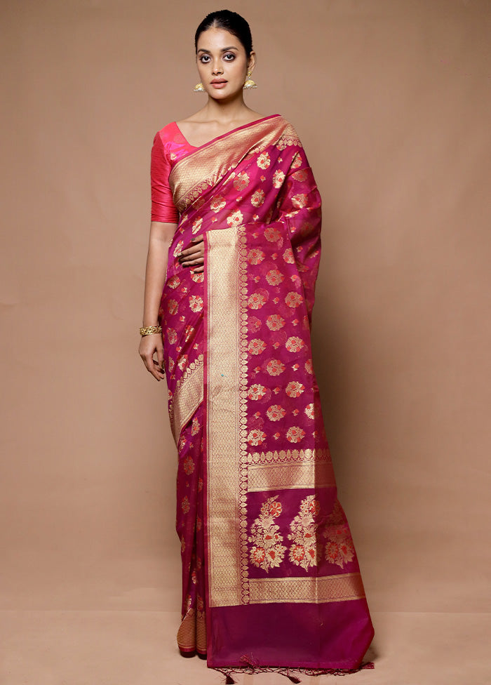 Pink Kora Silk Saree With Blouse Piece