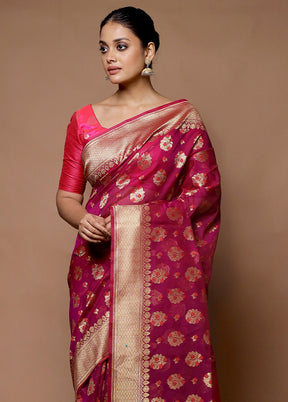 Pink Kora Silk Saree With Blouse Piece