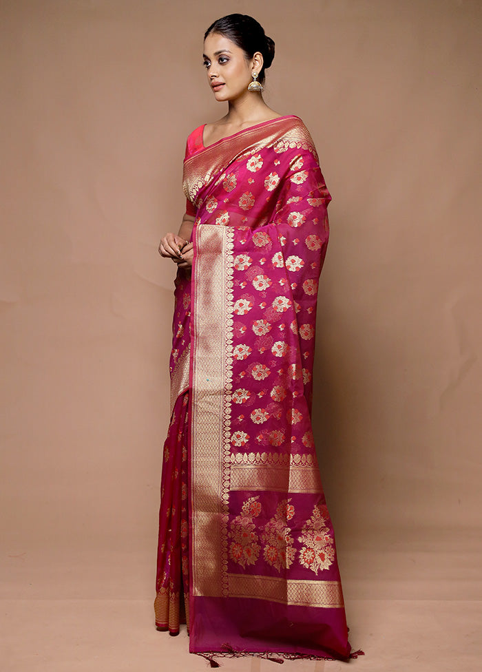 Pink Kora Silk Saree With Blouse Piece