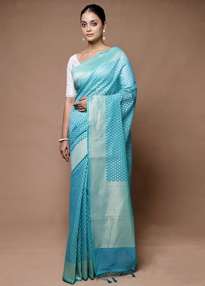 Blue Kora Silk Saree With Blouse Piece