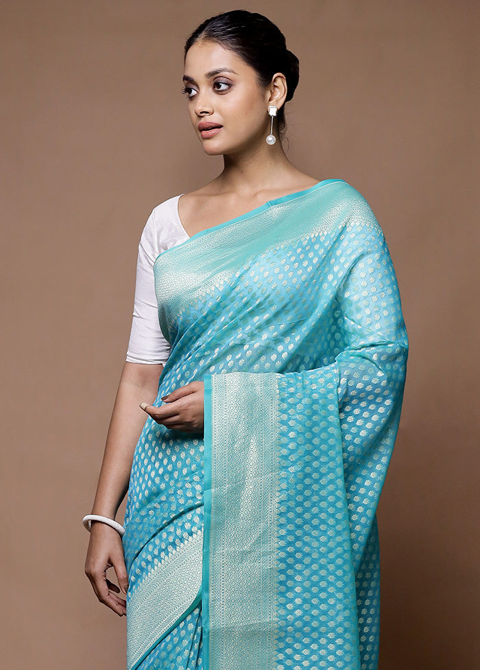 Blue Kora Silk Saree With Blouse Piece