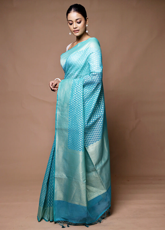 Blue Kora Silk Saree With Blouse Piece