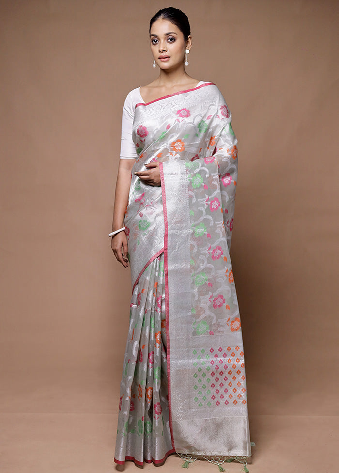 Grey Tissue Silk Saree With Blouse Piece