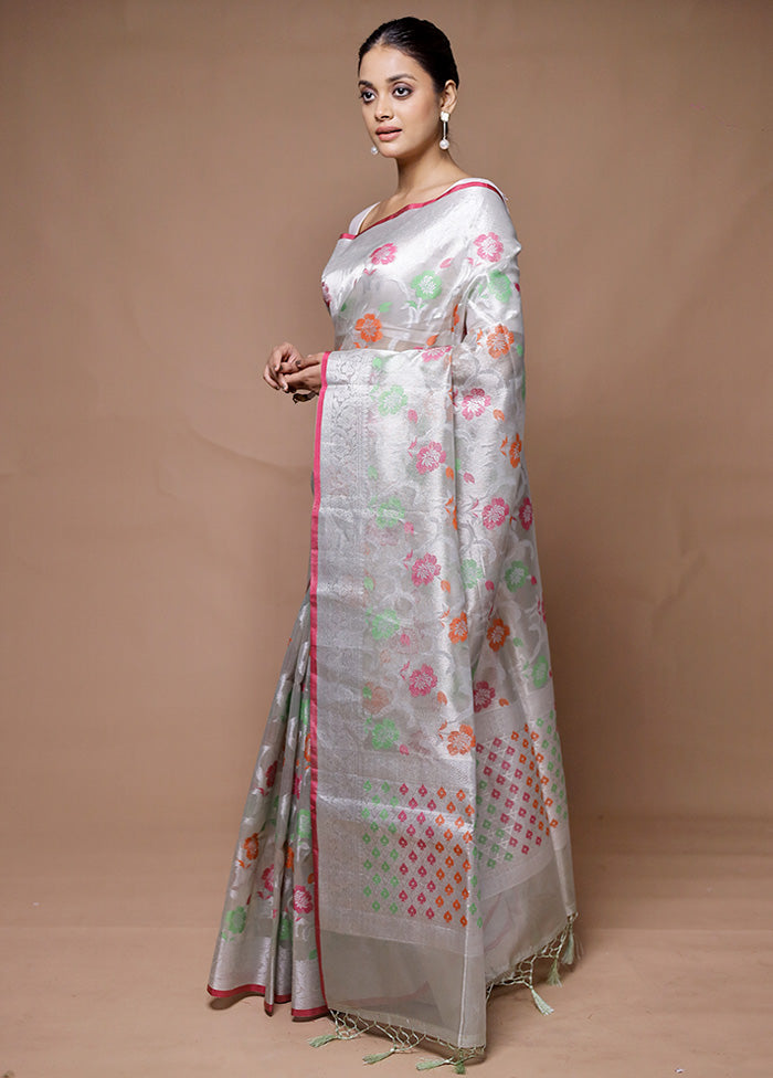 Grey Tissue Silk Saree With Blouse Piece