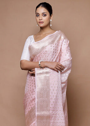 Pink Kora Silk Saree With Blouse Piece