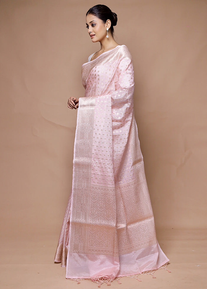 Pink Kora Silk Saree With Blouse Piece