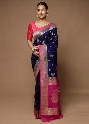 Blue Georgette Saree With Blouse Piece