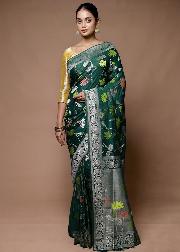 Green Dupion Silk Saree With Blouse Piece