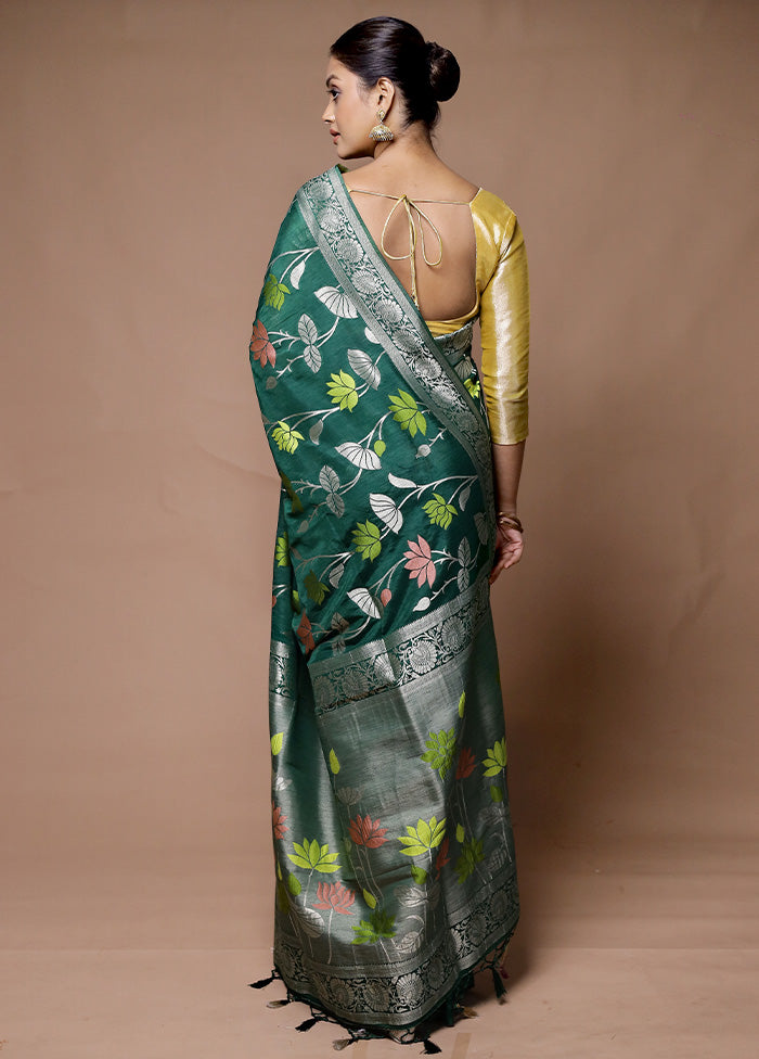 Green Dupion Silk Saree With Blouse Piece