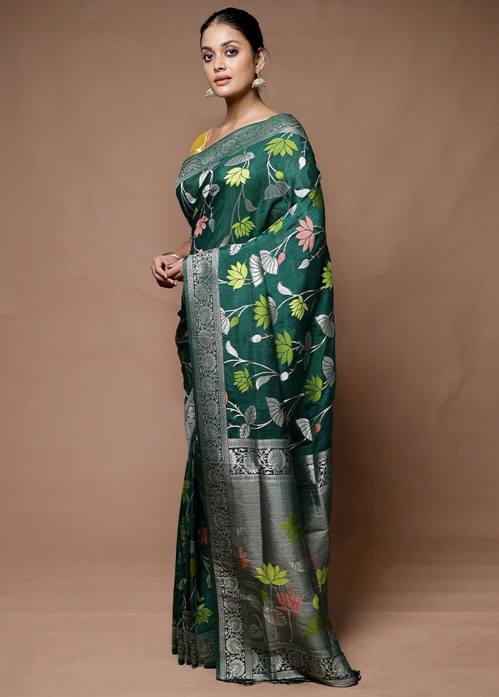 Green Dupion Silk Saree With Blouse Piece