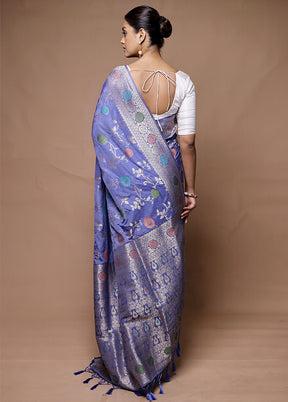 Blue Dupion Silk Saree With Blouse Piece