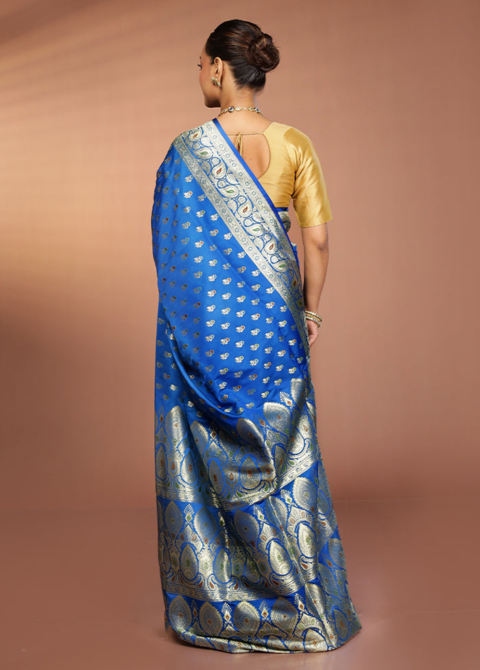 Blue Banarasi Silk Saree With Blouse Piece