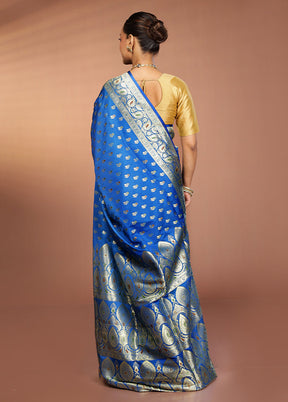 Blue Banarasi Silk Saree With Blouse Piece