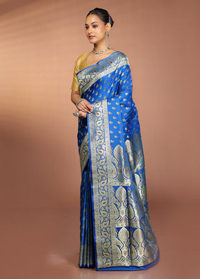 Blue Banarasi Silk Saree With Blouse Piece