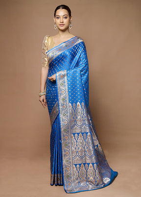 Blue Banarasi Silk Saree With Blouse Piece