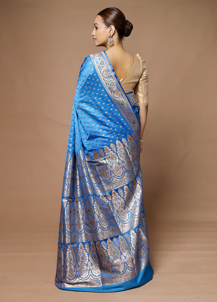 Blue Banarasi Silk Saree With Blouse Piece