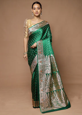 Green Banarasi Silk Saree With Blouse Piece