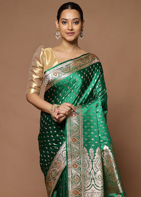 Green Banarasi Silk Saree With Blouse Piece