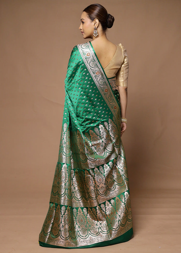 Green Banarasi Silk Saree With Blouse Piece