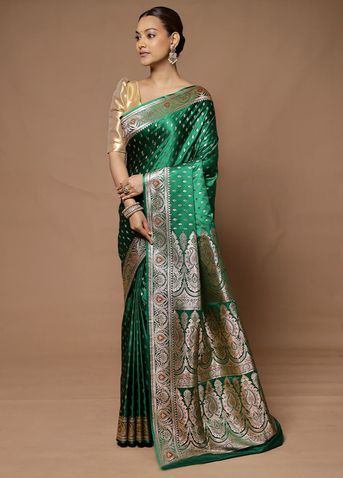 Green Banarasi Silk Saree With Blouse Piece