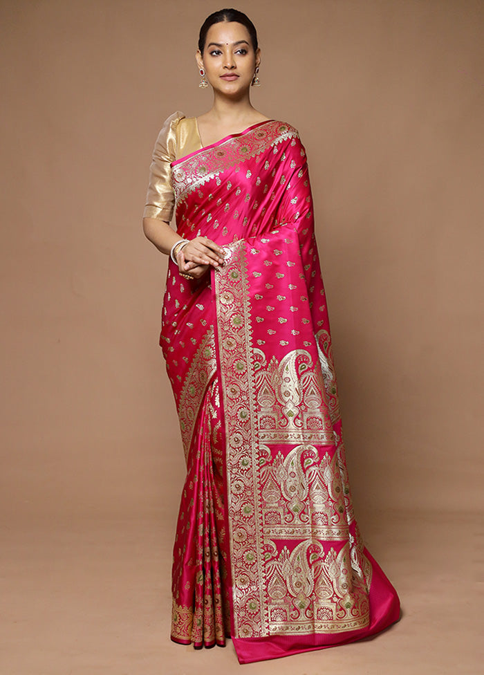 Pink Banarasi Silk Saree With Blouse Piece