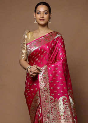 Pink Banarasi Silk Saree With Blouse Piece