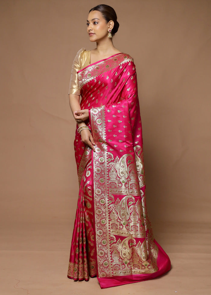 Pink Banarasi Silk Saree With Blouse Piece