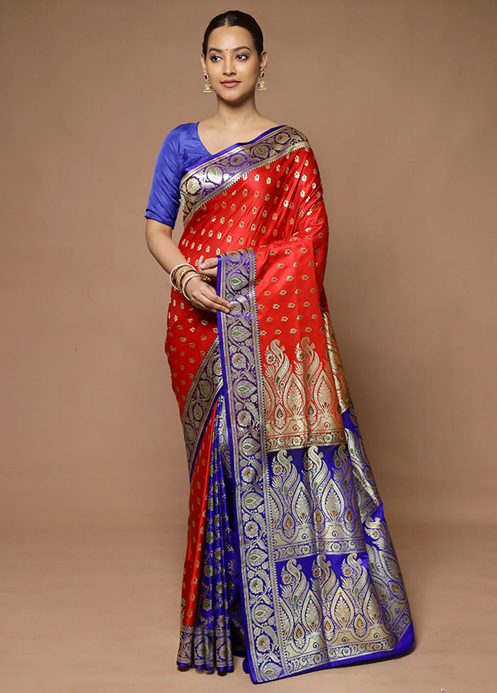 Red Banarasi Silk Saree With Blouse Piece