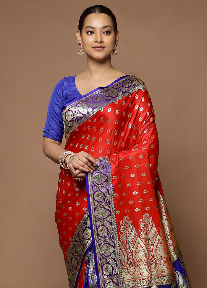 Red Banarasi Silk Saree With Blouse Piece