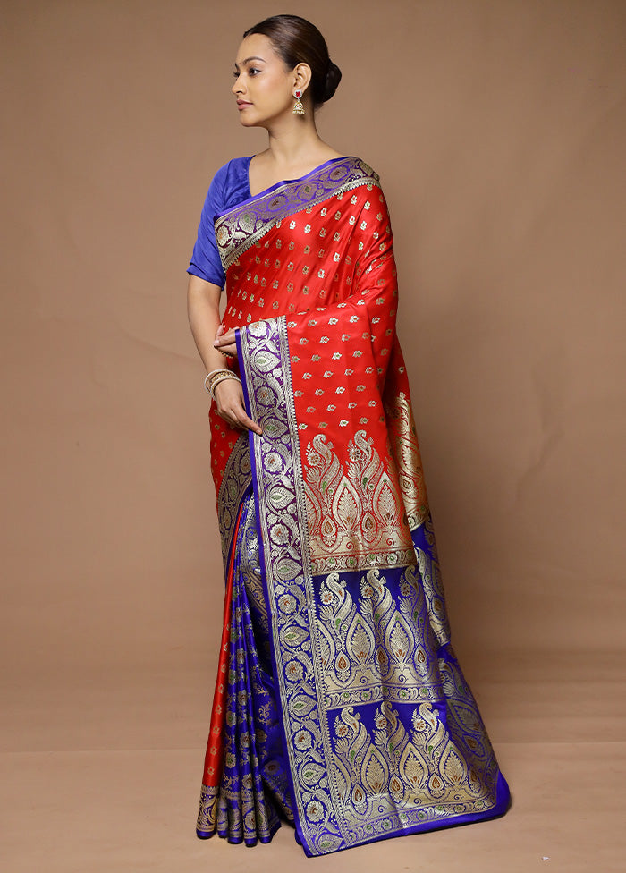 Red Banarasi Silk Saree With Blouse Piece