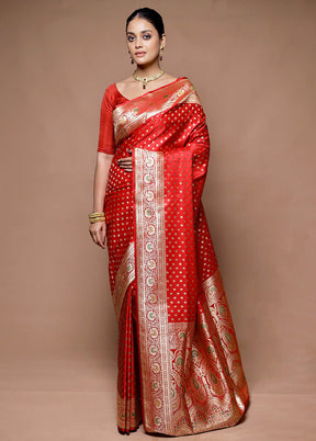 Red Banarasi Silk Saree With Blouse Piece