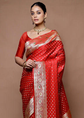 Red Banarasi Silk Saree With Blouse Piece