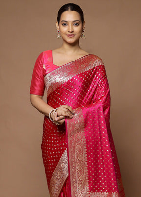 Pink Banarasi Silk Saree With Blouse Piece