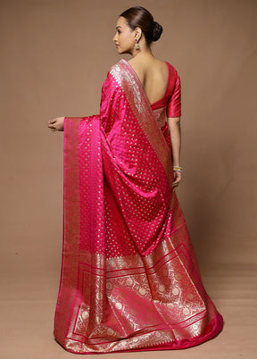 Pink Banarasi Silk Saree With Blouse Piece