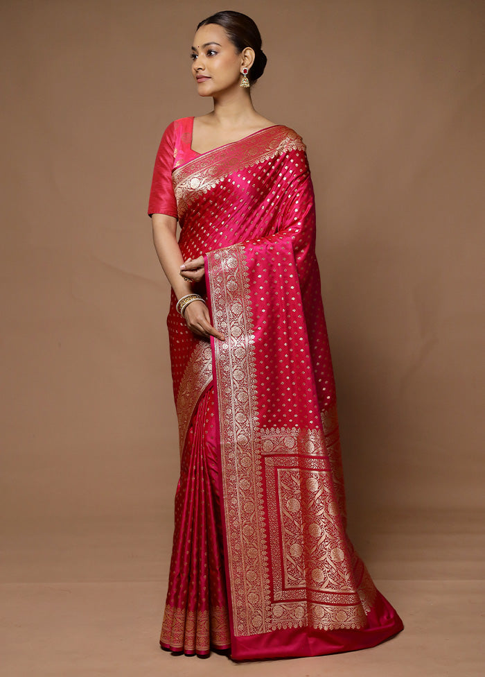 Pink Banarasi Silk Saree With Blouse Piece