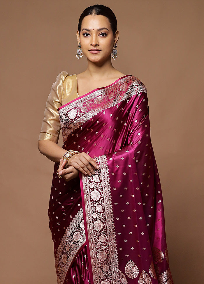 Pink Banarasi Silk Saree With Blouse Piece